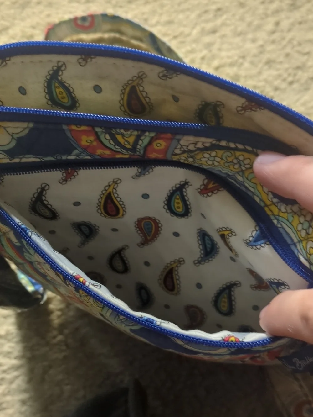 Vera Bradley Quilted Crossbody in Blue, Yellow, Pink and Cream Paisley